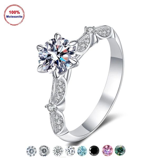 Fedi nuziali Real D Centinaia di fiori Taglio Sakura Anello da 1CT placcato in oro bianco 18 carati senza nichel impermeabile argento sterling 925 231201