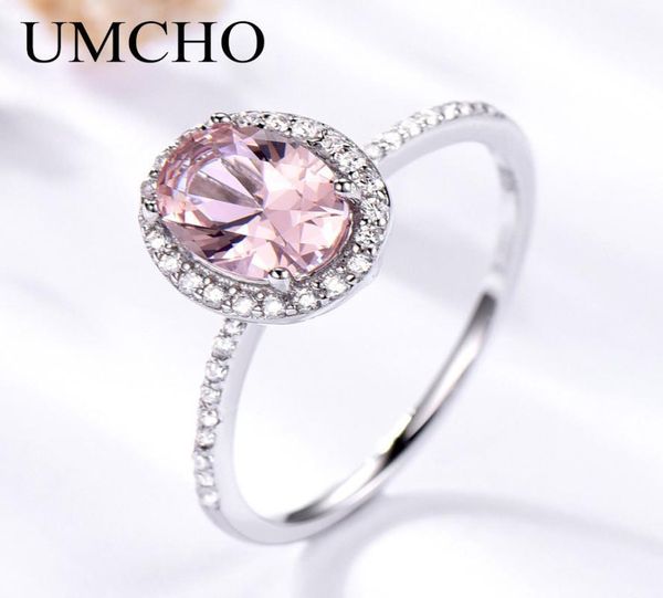 Umcho 925 anel de prata esterlina oval clássico rosa morganite anéis para mulheres noivado pedra preciosa casamento banda jóias finas presente t1902790462