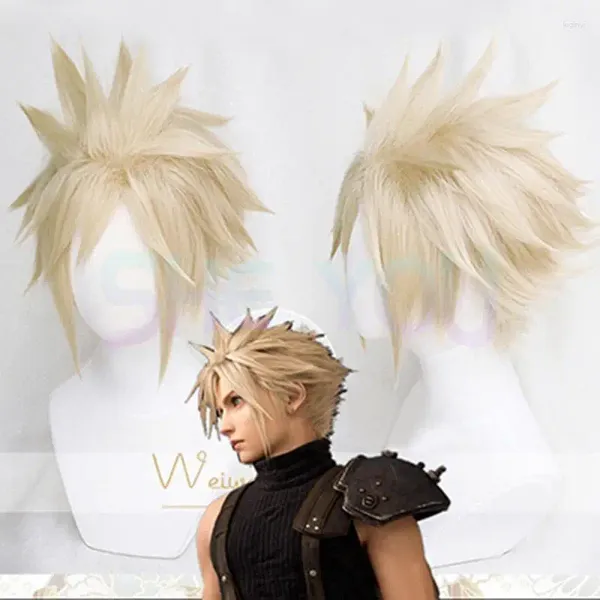 Partyzubehör Final Fantasy VII FF7 Cloud Strife Leinenblonde Cosplay-Perücken mit geflochtener hitzebeständiger Kunsthaar-Perückenkappe