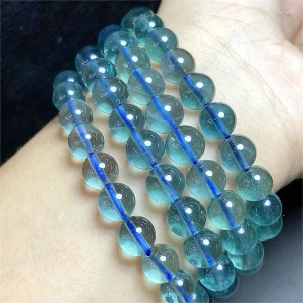 Strand natural azul fluorite pulseira cristal cura moda reiki jóias presente de aniversário 1pcs