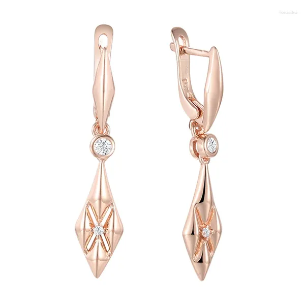 Baumelnde Ohrringe FJ Damen Mädchen 585 Roségold Farbe Rhombus Kristall Schmuck