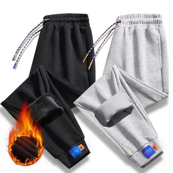 Calças masculinas inverno moda homens corredores grosso sweatpants cordão calças velo correndo quente veludo esporte para masculino 231201