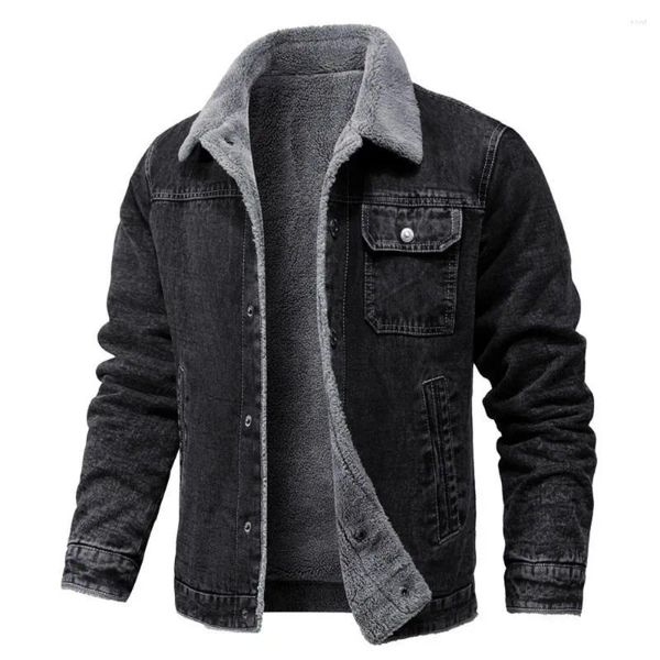 Giubbotti da uomo 2023 Giacca invernale Risvolto Pelo di agnello Denim ispessito Cappotto imbottito in cotone caldo stretto casual di alta qualità