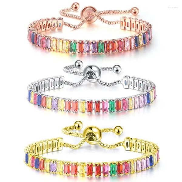 Link pulseiras ajustável colorido zircônia tênis para mulheres senhoras casamento arco-íris cristal charme pulseira mão corrente festa jóias