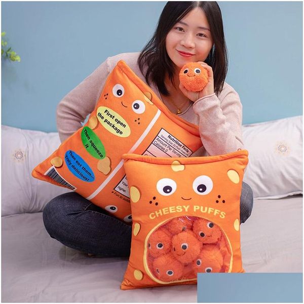 Plush Dolls Cute Fluffy Puff Pillow Stuffed Soft Snack Lifelike Orange Cheesy Puffs Toy Kids Child Birthday Christmas Gift 220304 Drop Dheli