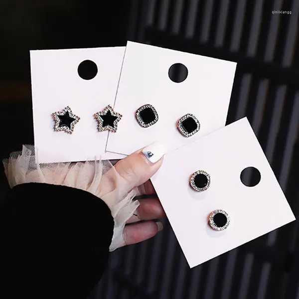 Orecchini a bottone in cristallo di moda per le donne Coreane Black Star Round Square Orecchino Dichiarazione GioielliEleganti gioielli da sposa