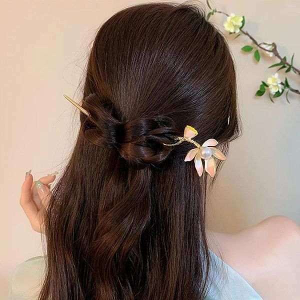Fermagli per capelli Elegante bastoncino di perle in metallo vintage Accessori per bacchette di fiori in stile cinese per copricapo da donna