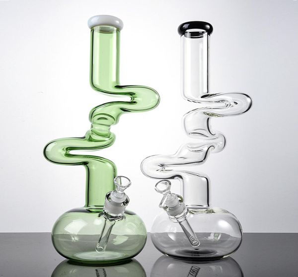 Уникальные бонги для стаканов, 16-дюймовые большие бонги Ziggy Zong Dab Rigs, водопроводные трубы из стекла Pyrex толщиной 7 мм, пьянящий зеленый прозрачный с рассеянным стержнем7189809