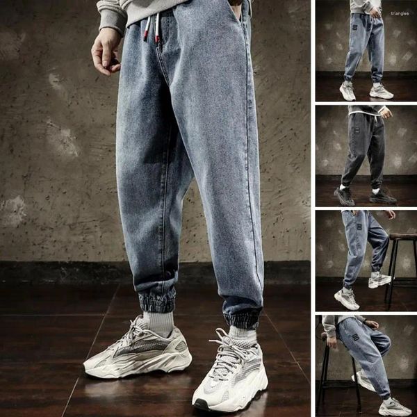 Calças masculinas Moda Jogging Mid-Rise Sportswear Anti-pilling Multi Bolsos Hip Hop Casual Harem Jeans