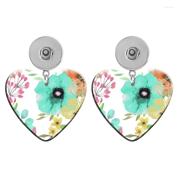 Dangle Küpeler Sevgi Mom Ayçiçeği Mutlu Paskalya 12mm 18mm Snap Düğmesi Kalp Akrilik Kulak Sapı Diy Takı R2023