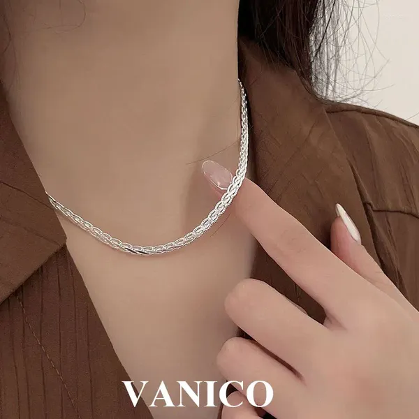 Pingentes simples torção trança corrente colar 925 prata esterlina minimalista delicado plana trançada corda gargantilha jóias para mulher