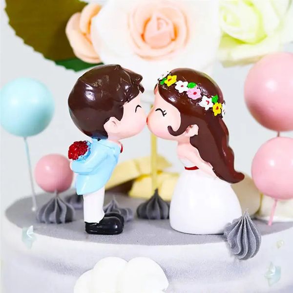 Ferramentas de bolo 1 par casal bolo de casamento topper ornamento beijo casal boneca bolo ornamento noivo e noiva aniversário decoração festa suprimentos 231130