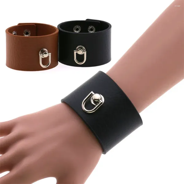 Link pulseiras 2023 punho largo couro pu punk gótico rock unissex pulseira mulheres homens jóias metal cosplay