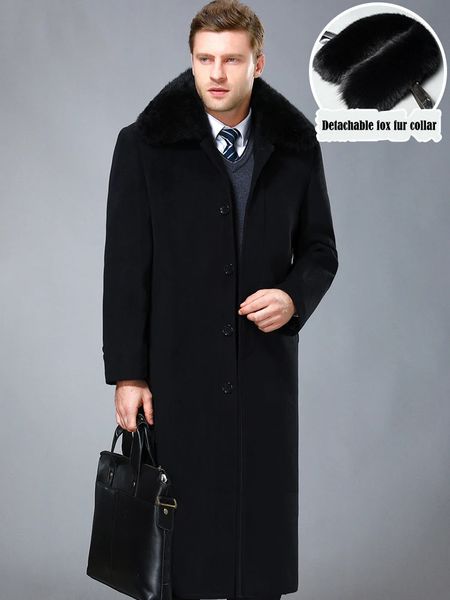 Misto lana da uomo Giacche moda Uomo Trench in cashmere spesso Caldo collo in pelliccia staccabile Giacca a vento Uomo Cappotto lungo in piumino 6XL 231201