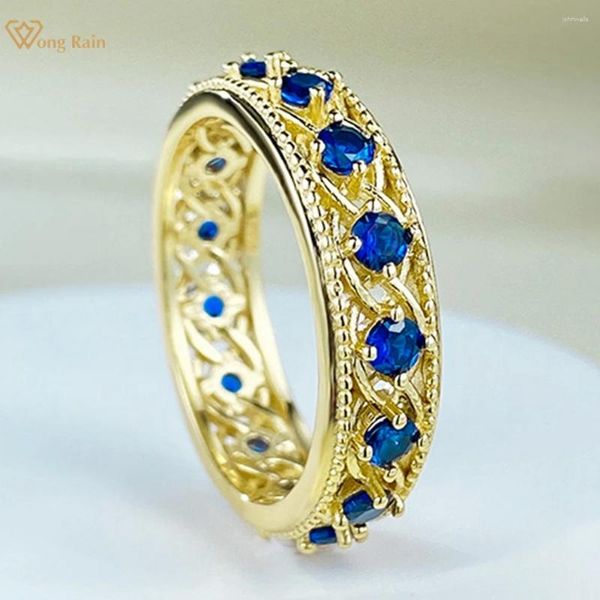 Anéis de cluster wong chuva 18k banhado a ouro 925 prata esterlina laboratório safira pedra preciosa festa de casamento jóias finas anel vintage para mulheres