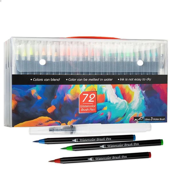 Canetas pincel aquarela 20/48/72 Marcadores aquarela coloridos para desenho Conjunto de canetas de feltro para crianças Caneta pincel para colorir água para letras Materiais de arte 231202