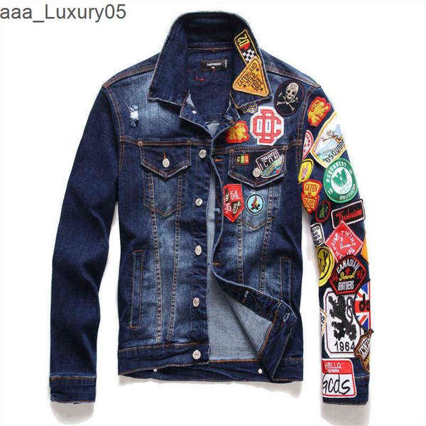 DSQUARED2 DSQ2 Вы dsquare d2 dsq 2023 marka erkek denim ceketler erkek moda gündelik ince yırtılmış rozet jean ceket ceket ceket hip hop punk mavi denim palto umgt