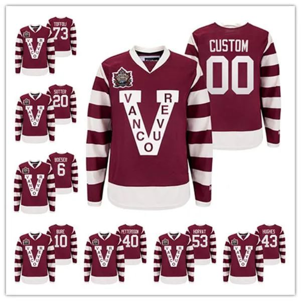 Abbigliamento universitario Vancouver Canucks 33 H.Sedin Maglia da hockey Millionaires Heritage Classic Borgogna Bo Horvat Quinn Hughes Elias Pettersson Vinta