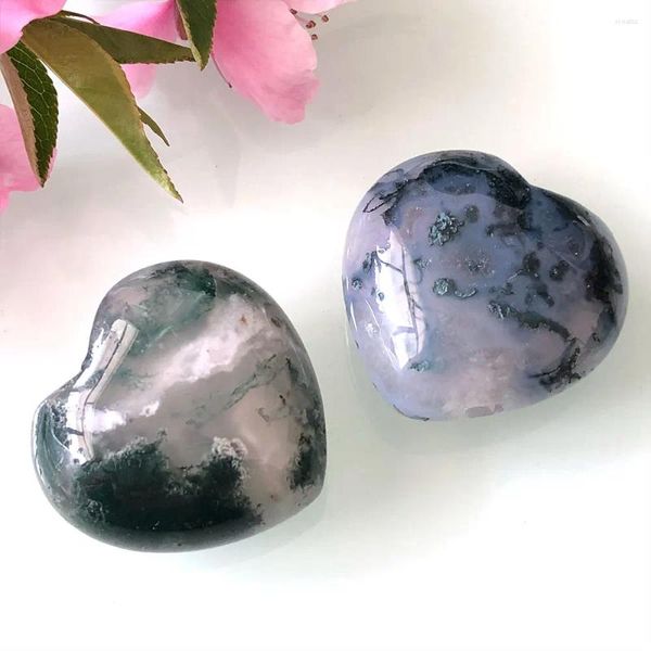 Dekoratif figürinler 1pc rastgele doğal yosun Agate moon yıldız kalp oymaları kuvars kristal iyileştirici taşlar reiki ev odası dekorasyonu