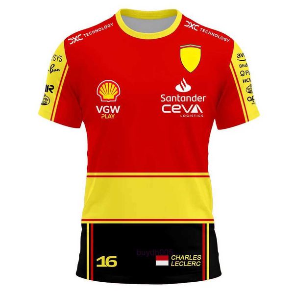 Camisetas masculinas Umhk 2023/2024 Nova equipe de corrida de Fórmula 1 de F1 verão Charles Leclerc 16 Carlos Sainz 55 Roupas de piloto de manga curta camisetas infantis