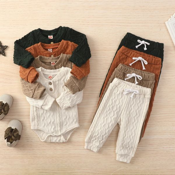 Комплекты одежды осень и зима для малышей и малышей с бейсбольным воротником, вязаный комбинезон из жаккардовой ткани, брюки с эластичной резинкой на талии, повседневный комплект 231202