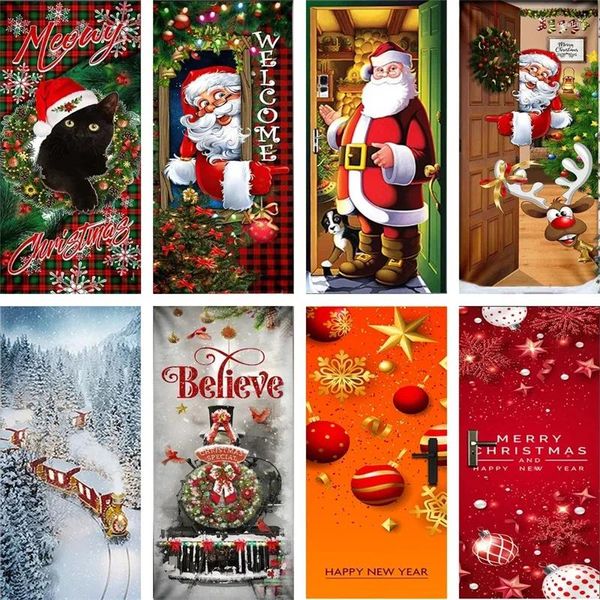 Wallpapers Natal 3D impermeável PVC porta adesivos decoração de casa para sala de estar quarto auto adesivo papel de parede mural