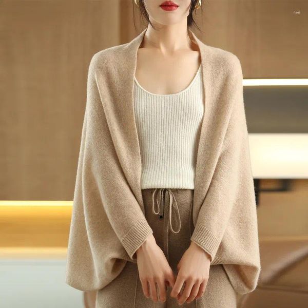 Lenços todas as estações pura lã de malha xale feminino casual cashmere cachecol suéter branco dobrado desgaste cardigan moda