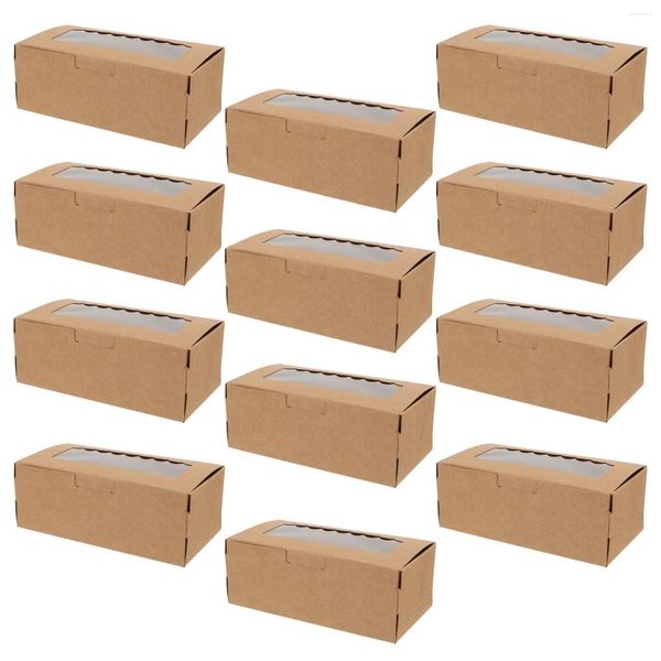 Take-out-Behälter, 12 Stück, Kraftpapierboxen mit Fenster, braun, für Bäckerei, Gebäck, Leckereien, Verpackung, Windows, Plätzchen, Kuchen