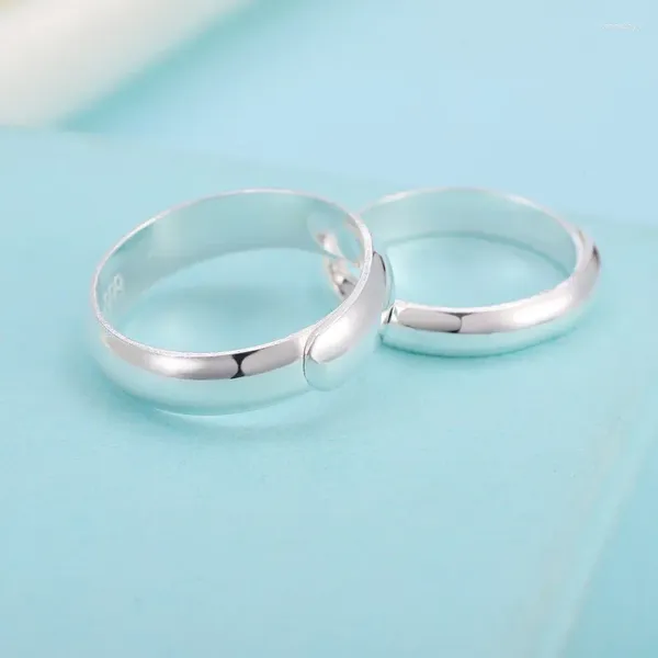 Anéis de Cluster 1 PCS Autêntico 999 Pure Silver Ring Lover Par Homens Mulheres Simples Superfície Lisa Índice Dedo Cauda Presente de Aniversário