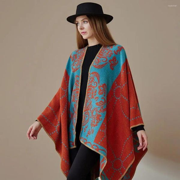 Lenços Mulheres Lenço Cape Elegante Mulheres Vintage Quente Oversized Cardigan Xale Envoltório com Impressão Irregular para Outono Inverno