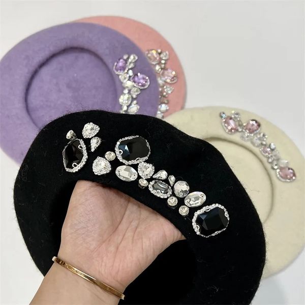 Berretti Marca Spessore Inverno Artista Berretto Francese Ragazza Donne Pittore Cappello Ragazze Femminile Caldo Lusso Strass Cap Berretti Sombreros de mujer 231201