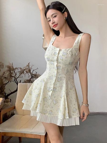 Sıradan elbiseler moda vintage tatlı çiçek baskı mini elbise kadınlar için seksi sırtsız sundress yaz bohem plaj vestidos