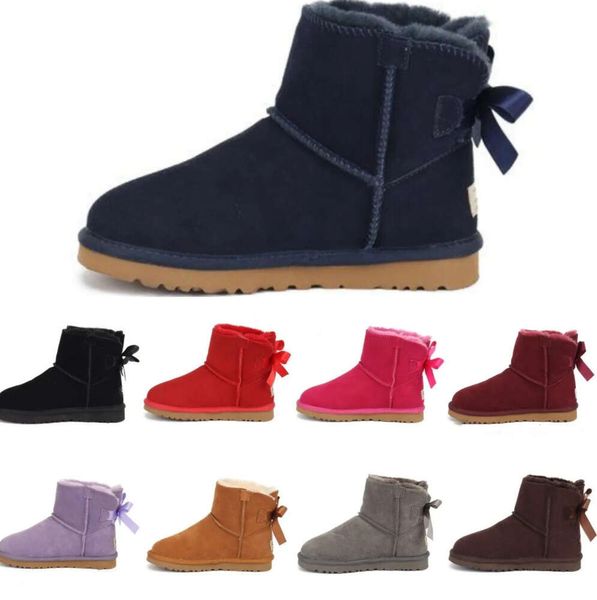 UG G Australia Kinder-Winterschuhe, klassische Mädchenstiefel, Bailey Bows-Stiefel für Kinder, Jungen, Wildleder, Leder, Schneestiefel, Kleinkinder, Kinder, schwarze halbknielange, kurze Stiefeletten für Jugendliche