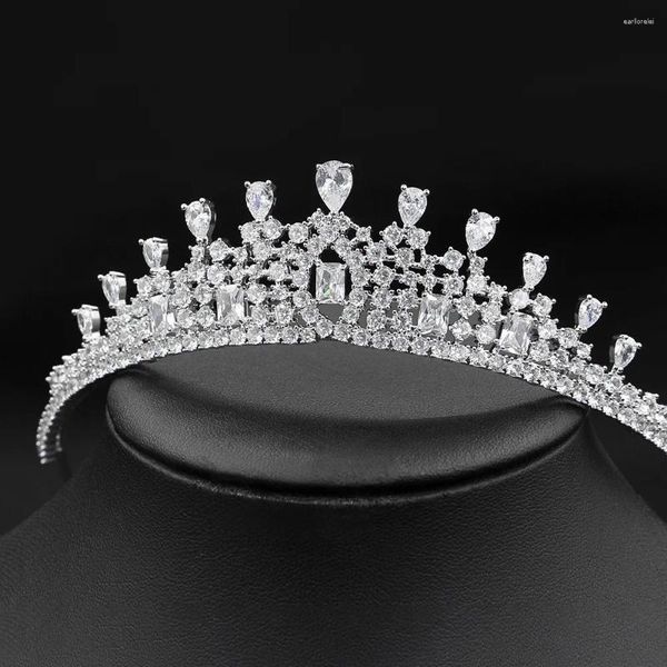 Haarspangen HIBRIDE Luxus Wassertropfenform Zirkonia Kronen und Tiaras Frauen Hochzeit Zubehör Schmuck Tiara De Noiva C-04