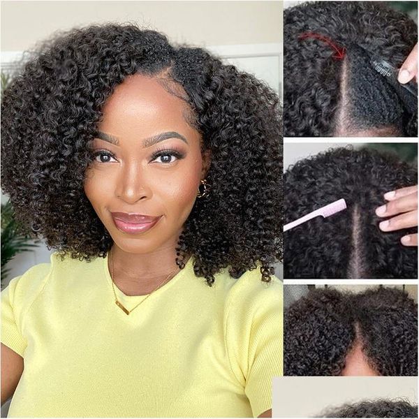 Perucas sintéticas V Parte Peruca Cabelo Humano Kinky Curly Não Deixar Fora Glueless Remy Brasileiro para Mulheres Forma Drop Delivery Produtos Dhqse