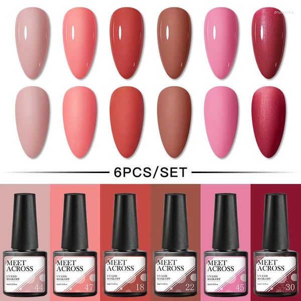 Гель для ногтей M EET ACROSS Colors Polish Set 4/6PCS Набор блесток Se Soak Off УФ-лак для художественных наборов