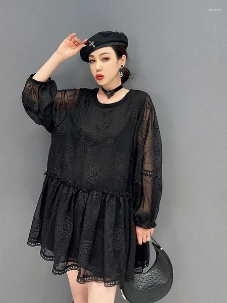 Vestidos casuais superaen 2023 outono estilo coreano splice lace pulôver vestido curto moda feminina manga longa