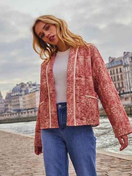 Kadın Ceketleri Gypsylady Boho Vintage Çiçek Yastıklı Ceket Ceket Baskılı O boyun sonbahar bahar cebi uzun kollu bayanlar