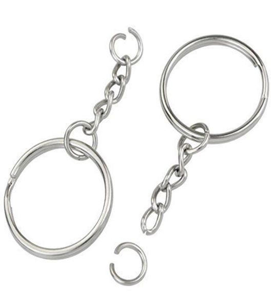 50 pçslote 28mm polido prata cor chaveiro anel dividido com corrente curta chaveiros feminino masculino diy chaveiros acessórios w5569859