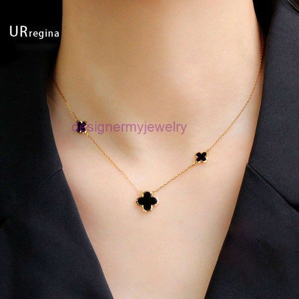 Van Clover Necklace Fashion S999 Sterling Silver Clover Pandant Necklace Ladies Temperament Style Design Chain Design Chain Regalo