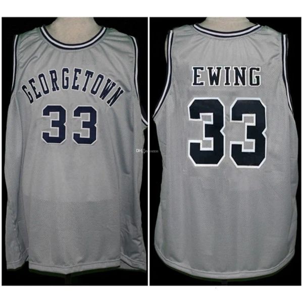 Nikivip Georgetown Hoyas College Patrick Ewing # 33 Maglia da basket retrò grigia da uomo Ed personalizzata con qualsiasi numero e nome maglie