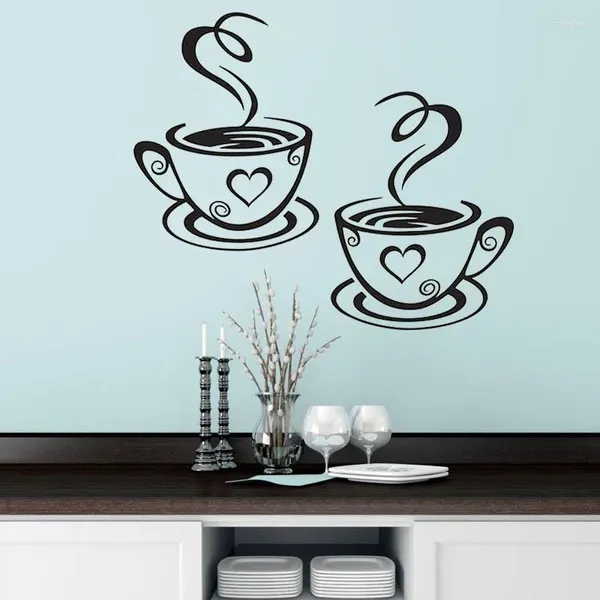 Adesivi murali Doppie tazze di caffè Adesivo PVC Art Decalcomanie Adesivo Cucina Room Decor BENL889