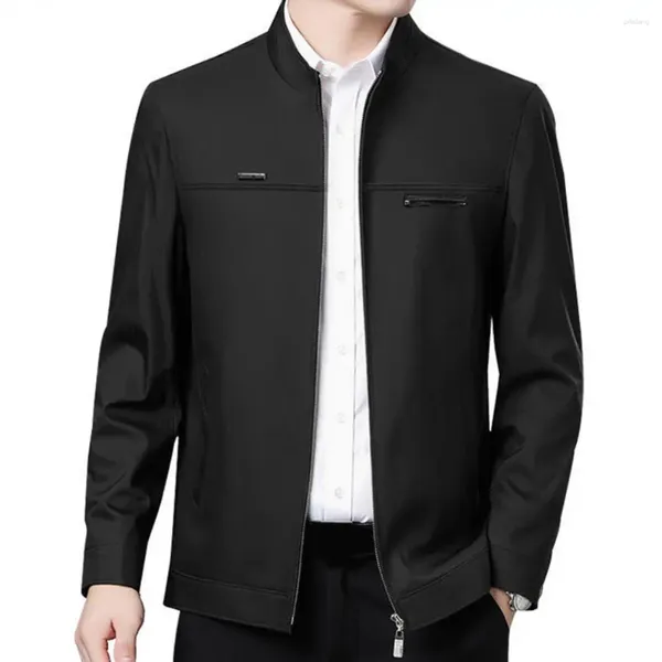 Jackets masculinos homens, clima frio, casaco paterno de meia idade, estilo comercial quente com colarinho de colarinho de zíper suave para o zíper para os bolsos