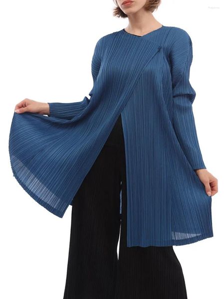 Damen-Trenchmäntel Miyake Plissee One Button Cardigan Jacke Frauen 2024 Frühling Kausal Langarm Koreanische Designermode