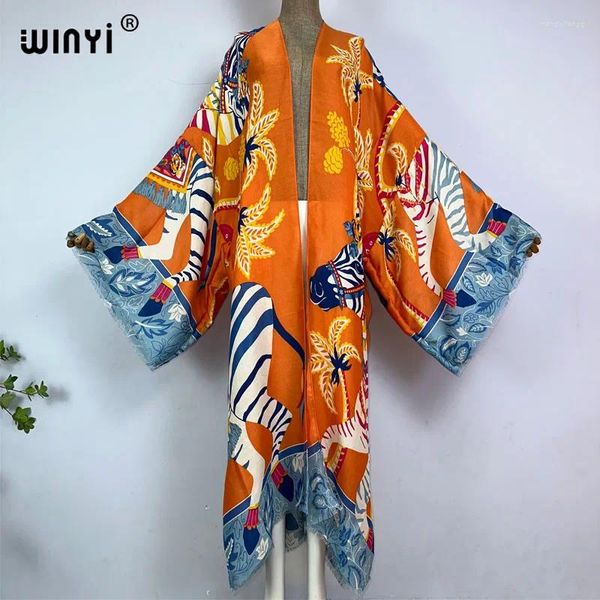 Mulheres Swimwear WINYI Kimono África Verão Boho Imprimir Praia Elegante Cardigan Sexy Férias Maxi Wear Swimsuit Mulher Vestido de Noite