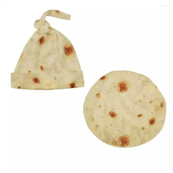 Decken 2 Stück Baby Pfannkuchen Decke mit Hut Winter warme Kinder Mehl Tortilla Swaddle dicke Fleece weiche Bettlaken Kinder