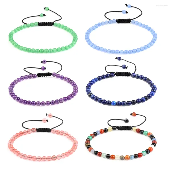 Strand 4mm pedra natural frisado pulseira lápis-lazúli ametista pedras coloridas contas ajustáveis para jóias femininas