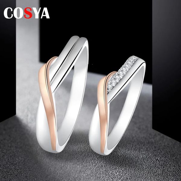 Anéis de casamento Cosya anel simples para casal conjunto 925 prata esterlina banhado 18k anel de ouro branco casamento aniversário presente jóias finas 231201