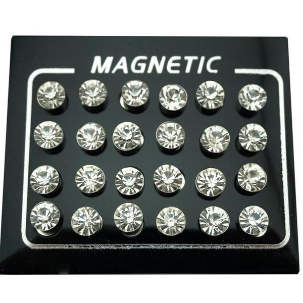 Stud REGELIN 12 paia lotto 4 5 6 7mm rotondo cristallo strass magnete orecchino Puck donna uomo magnetico falso spina orecchio gioielli317W