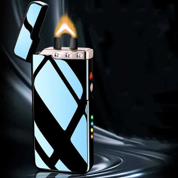 Металлическая наружная ветрозащитная электрическая двойная дуговая USB-зажигалка с сенсорным датчиком, светодиодный дисплей мощности, импульсная сигара с большим пламенем